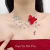 Collar de Flor de Dopamina de Verano con Borlas para Mujer, Cadena de Clavícula Multicapa de Cuentas Azules y Rojas, Accesorio de Cuello de Alta Gama