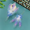 25 Diseños Originales de Pasadores para el Cabello de Plumas Hechos a Mano Estilo Antiguo tipo Hada Azul-Morado Versátiles con Tul de Seda y Motivos de Cola de Fénix para Accesorios del Cabello Hanfu