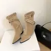 Versión de piel de vaca de botas de chica picante, botines de tacón grueso para mujer, botas de montar hasta la pantorrilla en un elegante diseño de punta fina, efecto adelgazante, botines estilo Martin