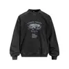 Sudadera con capucha Lavada Americana Flor Frita para Hombre Holgada Cuello Redondo Sin Capucha Personaje Protección contra el Frío Casual Retro Sudadera Primavera y Otoño