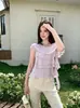 2026 Nueva Blusa Francesa Dulce Estilo Hombros Descubiertos Volantes Capas Pastel Versátil Juvenil Elegante Top