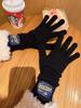 Luvas Longas de Tricô Vermelhas Coreanas para Mulheres, Novo Modelo de Inverno, Luvas de Ciclismo de Cinco Dedos com Tela Sensível ao Toque