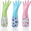 Guantes Sanhan para lavar platos Limpieza de cocina Guantes para el hogar Impermeables Duraderos Forrados de felpa Gruesos Guantes para lavar ropa Alargados