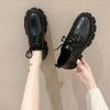 Zapatos individuales para mujer, primavera 2023, nuevos zapatos de estilo británico con cordones, pequeños zapatos de cuero negros, plataforma para mujer, tacón de pastel, suela gruesa, zapatos de mujer al por mayor