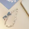 Estilo Dulce y Juvenil Cadena para Teléfono Móvil, Correa para Cámara, Cadena Antiperdida para Auriculares con Cuentas de Arroz, Lazo, Perla de Cristal