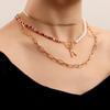 Nuevos accesorios europeos y americanos, collar tejido a mano con hilo de pescar de perlas de imitación de arroz bohemias, cadena de serpiente para mujer, estilo ins