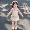 Suéter de dos piezas de imitación para niña, nuevo estilo primavera/otoño 2026, top de punto de encaje para bebé, top dulce de otoño para niños
