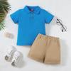 2025 Verão Casual Moda Infantil Meninos Polo Top Bolso Aba Dupla Calças Shorts Zíper Conjunto de Duas Peças