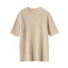 Suéter de Punto para Mujer de Manga Corta de Cachemira de Color Claro, Cuello Redondo, con Canalé Vertical, Camisa Base Ajustada, Suéter de Manga Tres Cuartos