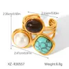Pendientes Europeos y Americanos de Acero Inoxidable Piedra Natural Turquesa, Pendientes de Nicho de Alta Gama, Joyería de Mano de Acero de Titanio, Anillos Transfronterizos