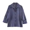 Z Estilo Europeu e Americano Transfronteiriço 2026 Nova Moda Elegante Roupas Femininas Atacado Camisa Listrada com Gola e Manga Bufante 5029071