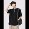 Camiseta Xadrez Patchwork Manga Curta Estilo Americano Falsa Duas Peças para Homens e Mulheres, Nova Marca Tendência Verão Versátil Caimento Solto Gola Henley Meia Manga