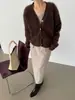 Shi Jian ACME Lujo Ligero Dinero Viejo Relajado Cuello en V Suéter de Punto Peludo para Mujer Otoño Invierno Abrigo de Lana Perezoso 22396