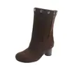 Novos sapatos femininos de outono de 2026, camurça lisa, de alta qualidade, nicho, versáteis, slip-on para o dia a dia, salto redondo, botas de moda que aumentam a altura