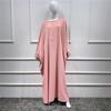 Vestido Loriya 2021 de Cor Sólida com Barra Larga e Manga Morcego Lr425 (Novas Cores Rosa e Damasco Adicionadas)
