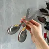 Acero Inoxidable de Grado Alimenticio 304 Nueva Cuchara con Patrón de Piedra Cuchara de Alto Nivel con Fondo Plano Cuchara de Sopa para el Hogar Cuchara de Comedor Cuchara Redonda