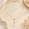 Colar Yuhui Aço Titânio Transfronteiriço Luxo Leve Elegante Temperamento Pingente Gota Zircônia Corrente em Y Patchwork Geométrico Colar de Aço Inoxidável