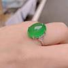 Anillo de calcedonia verde natural para mujer ágata gema huevo de paloma anillo para mujer plata con incrustaciones esmeralda abuela verde anillo abierto