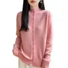 Cárdigan de punto fino para mujer con patrón de hoja de sauce, con diseño calado, un nuevo estilo otoño/invierno, cierre de botones, cuello semi-alto y versátil como capa base