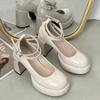 Blanco Francés Pequeño Impermeable Plataforma Tacón Grueso Tacones Altos Zapatos Mary Jane Retro de Suela Gruesa para Mujer Otoño e Invierno 2025