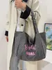 Bolsa de Compras de Verano Fresca con Estampado de Letras y Lunares INS, Bolso de Hombro Único con Bolsillo Interior con Cremallera de Doble Capa