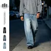 FEE THE END vaqueros básicos de moda estilo callejero americano para hombre, corte recto holgado, lavado azul hielo, modelo K190