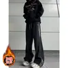 Calça Esportiva Casual Reta Grossa de Veludo Preto para Outono e Inverno, Quente, Solta, Confortável e Elástica, Adequada para o Deslocamento Diário