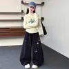 Conjunto de Primavera y Otoño para Niñas: Conjunto de Dos Piezas de Camiseta Deportiva de Dibujos Animados Grande para Niños y Pantalones de Pierna Ancha para Estudiantes de Secundaria