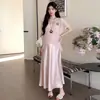 2026 Conjunto de Maternidad Estilo Suave Verano Blusa Calada + Vestido Lencero de Satén de Acetato Conjunto de Dos Piezas