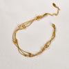 Tobillera Y14 para Mujer de Acero Inoxidable Tres Capas Perla de Arroz Cadena Serpiente Redonda Color Dorado Simple Verano Playa Joyería para el Pie