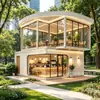 Cafetería con contenedor de tira de luz iluminada de doble capa y esquinas redondeadas, con cristal panorámico de suelo a techo, una tienda de ocio moderna y de lujo ligero