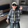 Camisa Forrada de Felpa para Niños Otoño Invierno Bebé Chaqueta Engrosada Estilo Coreano Infantil Chico Guapo Elegante Niño Pequeño Top a Cuadros