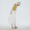 Falda larga plisada versátil de cintura elástica con capullo de flor tridimensional blanco para mujer, verano simple y versátil, línea A aireada