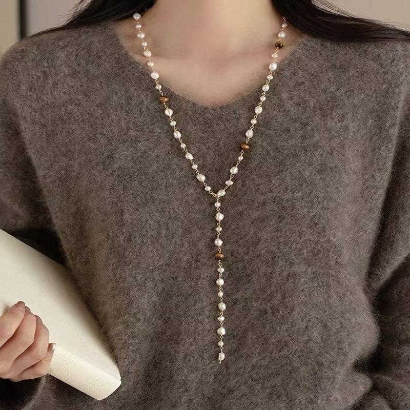 可调节天然淡水珍珠项链秋冬女法式复古轻奢高级感毛衣