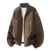 Chaqueta de aviador estilo retro americano Enbu Otoño para Hombre, Elegante Chaqueta de Béisbol con Cuello Alto, Abrigo de Cuero PU de Marca Moderna para Hombre