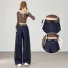 Jeans largo de novo design para 2026, com costuras aparentes, para mulheres, azul denim, cintura alta, modelagem que emagrece, corte reto estreito