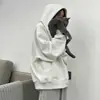 Chaqueta con capucha y cremallera blanca y gris estilo americano chic para mujer, colección otoño/invierno 2026, corte holgado, sudadera cárdigan versátil