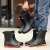 Botas de lluvia para hombre, forradas de polar, cálidas, hasta la pantorrilla, de moda, antideslizantes, de suela gruesa, de caña corta, estilo invierno, duraderas e impermeables