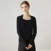 Suéter de cachemira para mujer, nuevo estilo otoño/invierno, color liso, cuello cuadrado, jersey de punto, corte ajustado, adecuado como capa interior o capa base