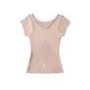 Blusa de Tricô Sexy com Decote V de Manga Curta 2026 Novo Estilo Elegante Sexy Slim-Fit Camisa Básica Versátil Top Emagrecedor