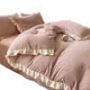 Juego de Ropa de Cama de Terciopelo de Leche Estilo Princesa Cuatro Piezas Invierno Terciopelo Coral Cálido Espesado Funda de Edredón de Terciopelo Doble Cara Suministros Otoño Invierno