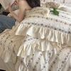 Romántico Estampado de Rosas Estilo Francés Retro Tipo A Algodón Hilo de Doble Capa Juego de Cuatro Piezas Algodón Puro Encaje Retro Funda Nórdica Sábana