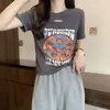 Camiseta de Manga Corta con Cuello Redondo Estampada y Corte para Tallas Grandes para Mujer Verano Nuevo Delgado mm Diseño de Aspecto Adelgazante Top de Moda