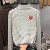 Camiseta Interior Térmica para Niñas para Otoño e Invierno, Cuello Medio-Alto, Ropa Interior Cálida, Camiseta de Manga Larga, Elegante Top Rayado para Niños Mayores