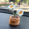 Plantas en Maceta Mini Lindas Tejidas a Mano Crochet Lana Girasol Decoración para Consola Central de Coche Adornos para Mujeres