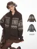 Cárdigan Heyhenry Fair Isle con Botones de Cuerno Suéter Holgado Perezoso para Mujer Otoño e Invierno Chaqueta de Punto Perezosa para Pareja
