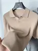 Camiseta de Manga Corta de Seda de Hielo para Hombre Verano Delgada Color Sólido Tejida Manga Media Casual Casual con Cuello en V Camisa Polo