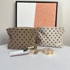 Bolsa de Cosméticos de Pana Retro con Lunares, Bolso de Mano Portátil, Bolsa de Almacenamiento de Gran Capacidad para Viaje para Cuidado de la Piel y Artículos de Tocador