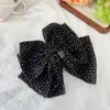 Pinza para el pelo de estilo francés retro de tres capas con lunares y lazo grande, con un aspecto elegante y de alta gama, pinza de tiburón para coleta para la parte trasera de la cabeza
