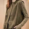 Corea Dongdaemun principios de otoño nuevo diseño para ir al trabajo color liso moda versátil adelgazante verde oliva conjunto de chaleco de cuero
